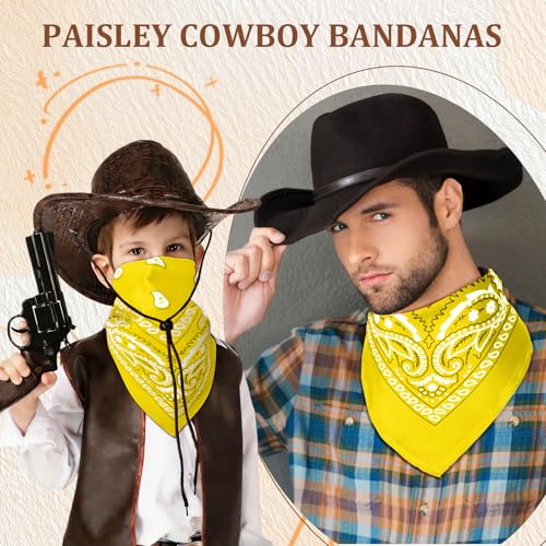 50 Pcs Bandanas Bulk Large Bandana Headband Paisley Cowboy Bandana Scarf Handkerchief for Women Men - color: Yellow