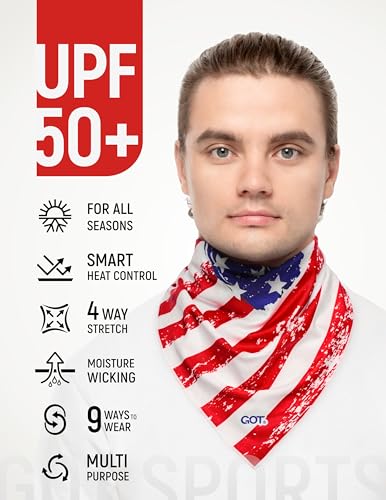 GOT Sports UPF 50+ Cooling Bandana for Men & Women - Thermoregulation, Moisture-Wicking, Sun Protection Bandana Neck Wraps - color: American Flag