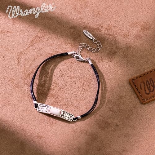 Montana West x Wrangler Faux Leather Wrap Bracelets for Women Western Country Bohemian Cowgirl Turquoise Dainty Jewelry - color: Silver-White