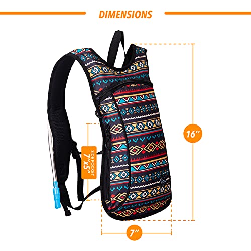 Vibe Festival Gear Rave Hydration Pack Backpack with 2L Water Bladder for Women Men – Festival Hydropack, Hydro Pack, Leak Proof, Lightweight – Teens, Party, Hiking, Running, Outdoor Sports - color: Tribal