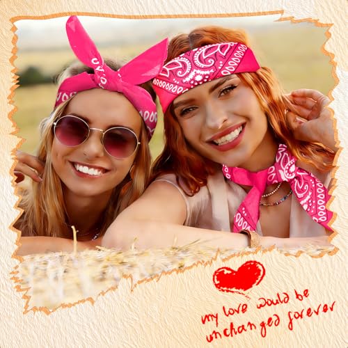 50 Pcs Bandanas Bulk Large Bandana Headband Paisley Cowboy Bandana Scarf Handkerchief for Women Men - color: Hot Pink