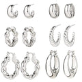 HILXURY Gold Chunky Hoop Earrings Set for Women, 14K Gold Plated Twisted Huggie Hoop Earring Hypoallergenic, Thick Open Hoops Set Lightweight - color: 6 Silver hoops