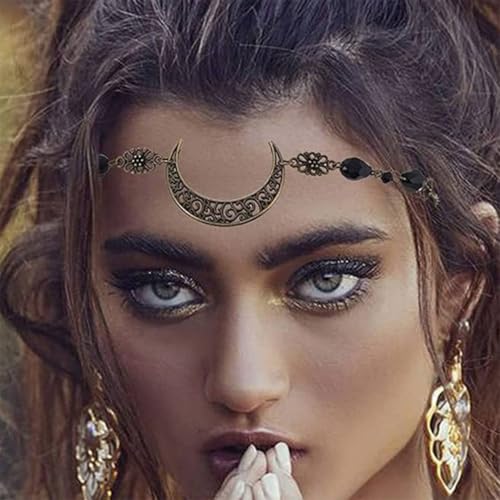 CAKURE Moon Head Chain Bohemia Gold Bronze Headpiece Vintage Forehead Hair Jewelry Gypsy Hair Accessories for Women