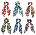 Scarf Scrunchie,6PCS Hair Scarf Ties Bow Scrunchies | Hair Scarves,Scrunchie with Tails,Bandana Scrunchies,Hair Bows,Scarf Ponytail,Hair Accessories for Women,2 in 1 - color: leaf 2B