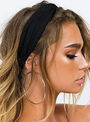 Huachi Headbands for Women Twist Knotted Women Head Bands Boho Stretchy Hair Bands Non Slip for Girls Criss Cross Turban Plain Headwrap Yoga Workout Vintage Hair Accessories, Solid Color - color: Lucky Charm
