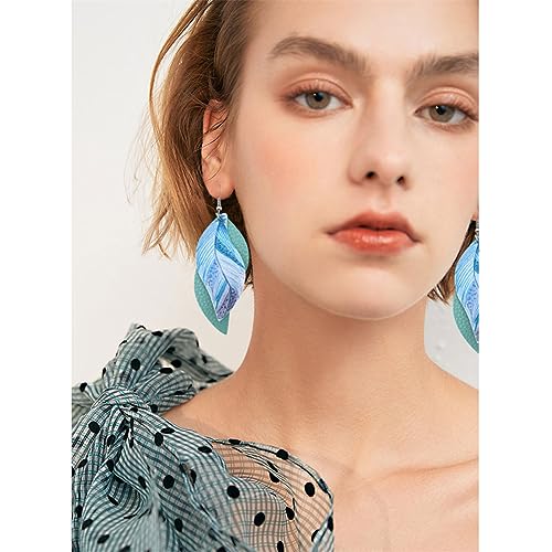 ANXIN boho unique Leather Earrings 2 Layered Lightweight Faux Leather Leaf Earrings Layered Design Drop Earrings Gift for Women - color: 1 Green Faux Leather Leaf Earrings
