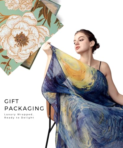 PoeticEHome Cashmere Scarf Wrap 36"x36" - Featherlight & Wrinkle-Free Artistic Square Shawl for Travel & Office, Gift Ready - color: Starry Night - 36"