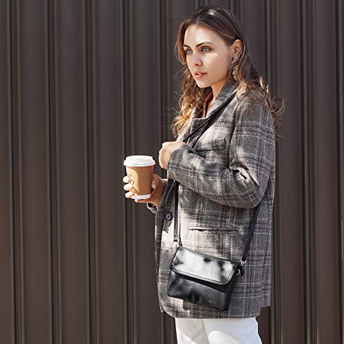befen Genuine Leather Small Crossbody Bags for Women Cell Phone Bag Cross Body Purses,Silver Zipper - color: Medium Black