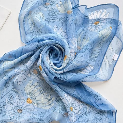 MINIDORA Lightweight Scarves for Women Elegant Floral Pattern Scarf Shawls Sunscreen Head Shawls - color: Style 13-blue