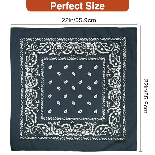 Raylarnia 100% Cotton Large Bandanas for Men and Women, 22 Inch Paisley Bandana with Multiple Colors - color: Black/Dark Gray/Light Gray