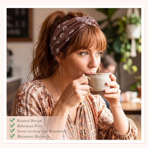 obeoby Boho Headbands for Hair Care, Non Slip Extra African Wide Hair Wrap Covering Thinning Hair Turban Headband for Boho Dresses - color: Bohemia