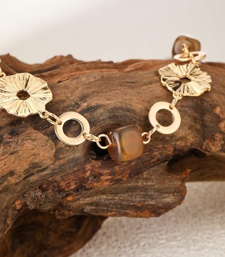 Long Gold Necklaces for Women Dainty Natural Stone Beaded Gold Necklace Mothers Day Gifts Boho Gold Costume Jewelry for Women - color: Brown