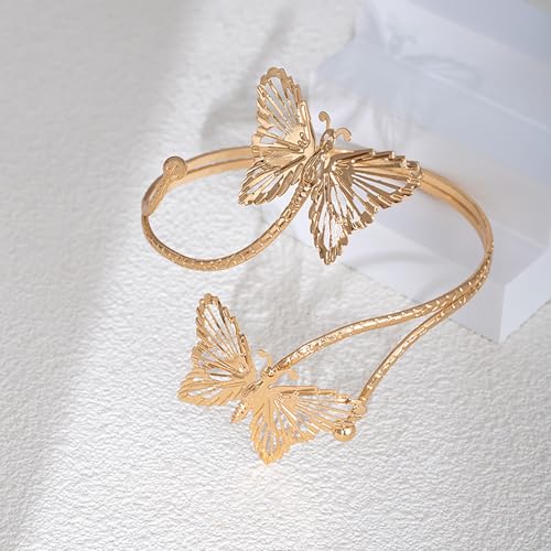 Upper Arm Cuff for Women, Simple Sexy Harness Armlet Bracelet with Crystal Adjustable Upper Arm Chain Bangle Arm Band for Women - color: Gold Butterfly