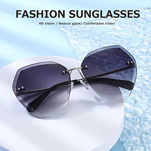 AEVOGUE Sunglasses For Women Oversized Rimless Diamond Cutting Lens Sun Glasses AE0534 - color: Silver&gray