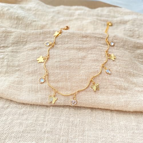 Yumikoo 18k Gold Plated Anklet Ankle Bracelets for Women - style: Butterfly and crystal