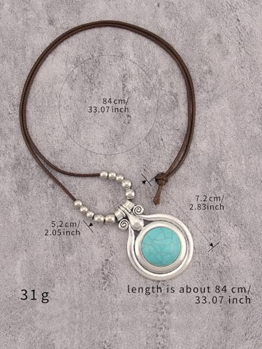 Bohemian Necklaces for Women Long Leather Necklace with Large Pendant Chunky Boho Hippie Jewelry Pendant Chocker Necklace - style: Boho Silver Necklace
