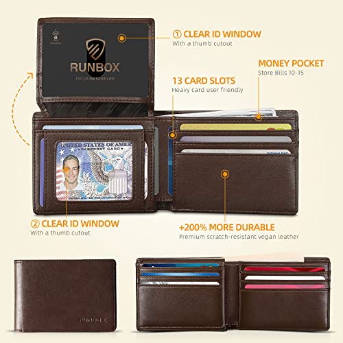 RUNBOX Wallet for Men -Slim Rfid Leather Mens Bifold Novelty Wallets 2 ID Window With Gift Box Men's Accessories | Slim - color: Classic coffee