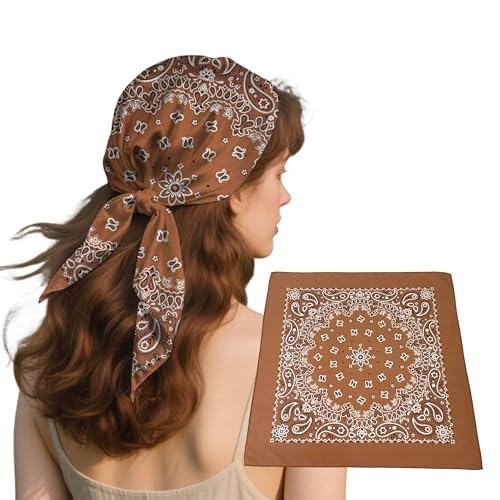 Bandana Single Pack Soft Thin 27 inch Cotton Paisley Extra Large Headwear - color: Mocha