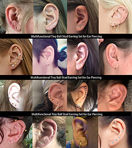14K Gold Filled Polished Small CZ Pearl Ball Stud Earrings Set for Women Men 20G Surgical Steel Hypoallergenic Piercing Studs for Sensitive Ear, Pack of 6 Pairs - style: S : 1MM Silver Ball Set