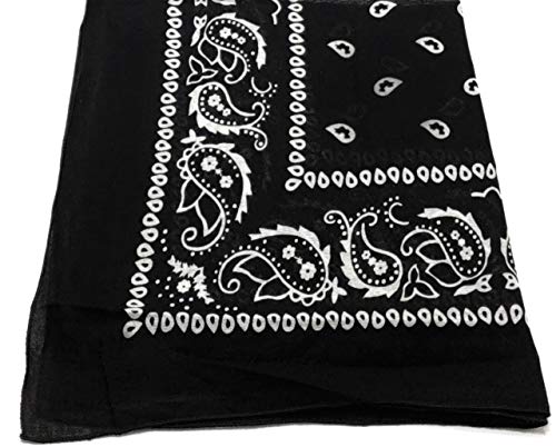 Pack of 3 X-Large Polyester Non Fading Paisley Bandanas 27 x 27 Inches by M.H.I. - color: Black