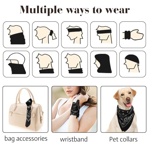 PLULON Bandanas for Men Women 4/12/24/30 Pack, Paisley Pattern Bandana Bulk Headbands Handkerchief Face Mask 100% Polyester - color: Blue, Light Blue, Black, Navy Blue