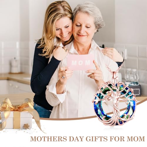 TOUPOP Tree of Life Necklace Gifts for Women 925 Sterling Silver Family Tree Pendant with Crystal Birthday Irish Jewelry Gifts for Women Her Wife Mom - color: 02-Rose Gold-Blue Crystal