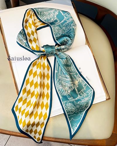 Purse Scarf For Handbags Head Scarves For Women's Hair Bags Scarfs Long Skinny Scarves Fashion Silky - color: A13-yellow-green Building