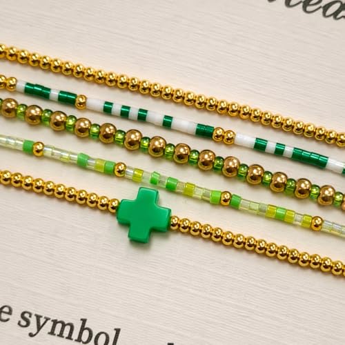Gold Beaded Cross Bracelet for Women, 14K Plated Adjustable Stackable Dainty Bracelets, Non Tarnish Fashion Jewelry Set Gifts for Women Birthday Friendship - color: Colors-1