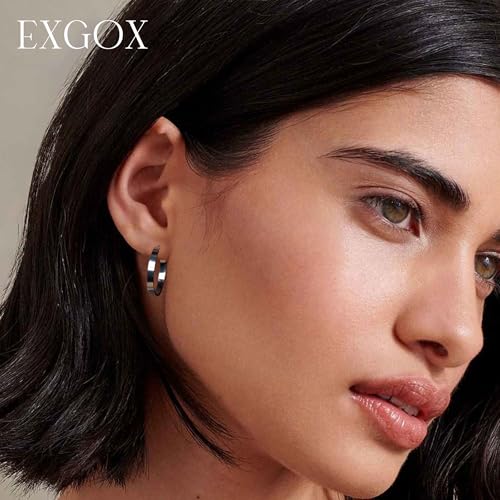 EXGOX Silver Hoop Earrings for Women - Sterling Silver & 14K Gold Plated - Hypoallergenic 925 Silver - Big Hoop Earrings (30/40/50/60/70mm) - color: 4MM Wide-Black 30mm