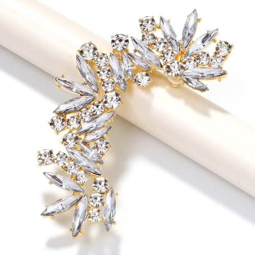 Rhinestone Silver Full Ear Cuff Earrings for Women Ear Clip Wrap Statement Climber Crawler Earrings for Women Hypoallergenic Silver Wedding Jewelry Gifts - color: Gold Right