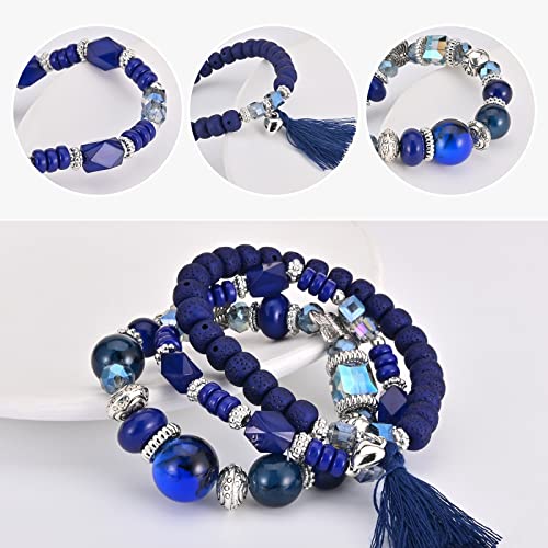 Bohemian Bracelet Sets for Women - 6 Sets Stackable Stretch Bracelets Multi-color Boho Jewelry for Women Hippie Bracelets Dainty Jewelry - color: Butterfly Stretch Bracelets Set