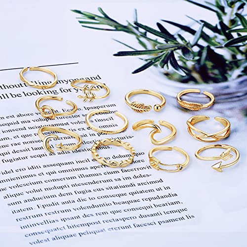 Honsny 12PCS Silver Plated Rings Adjustable Open Rings for Women Cute Gold Plated Stackable Thumb Rings Joint Chain Midi FingerArrow Knot Wave Band Rings Set - color: 12PCS Silver B