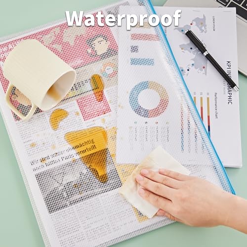 JARLINK A3 (16.5x12.6 in, 12 Pcs) Mesh Zipper Pouch, 12 Colors Extra Large Zipper Bags, Waterproof File Pouches for Office Supplies, Puzzles, Board Game, School, Travel Accessories & Craft Projects - style: 12pcs