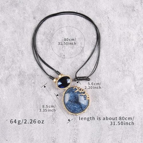 Leather Necklace for Women Large Pendant Hippie Choker Necklace Vintage Sweater Necklace Chunky Boho Necklaces for Women - style: Leather Pendant Necklace