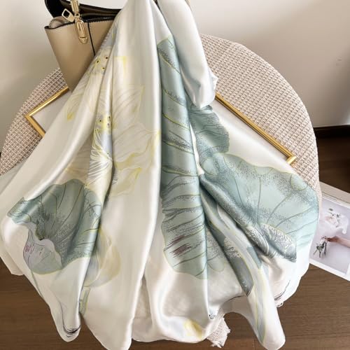 Long Silk Like Scarf Lightweight Satin Scarves Large Sunscreen Shawl Wrap for Women - color: 011.lotus Light Green