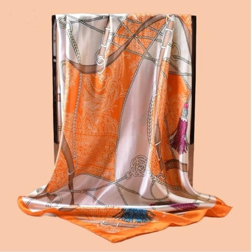 Hexchasty 35”Head Scarf Satin Silk Like Hair Scarf Large Square Head Scarves Bandana Head Wraps Headscarfs for Women Green - color: C-orange