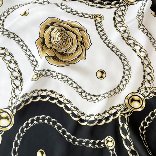 Long Silk Like Scarf Lightweight Satin Scarves Large Sunscreen Shawl Wrap for Women - color: 018.chains and Flowers Black