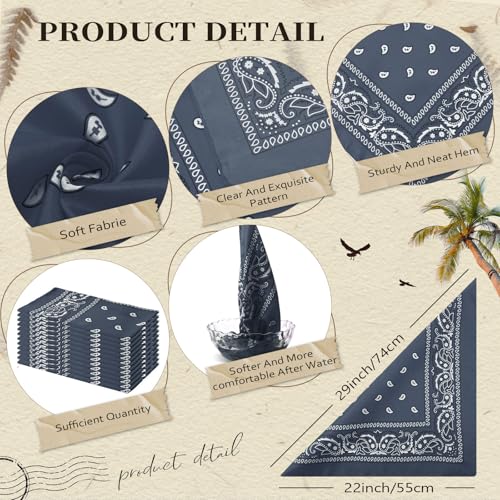 Suhine 12 Pcs Bandanas Bulk for Women Men 22 x 22 Inch Paisley Headband Cowboy Handkerchief Summer Beach Party Costume - color: Dark Gray