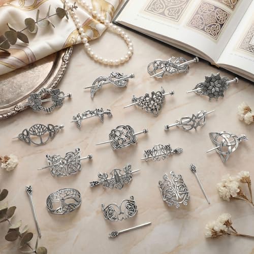 Syhood 16 Pcs Viking Celtic Hair Clips Vintage Knot Hair Stick Retro Silver Metal Celtic Barrette Hairpins Viking Jewelry Accessories for Women (Farmhouse) - style: Farmhouse