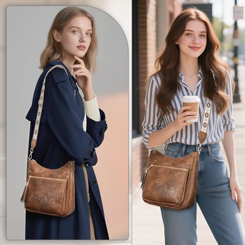 KITEVIUN Medium Crossbody Bags for Women Trendy, Women's Butterfly Shoulder Handbags with Tassel - color: 005-brown
