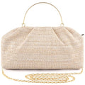 ERKOON Clutch Purse for Women Elegant Pleated Evening Bag Crossbody Shoulder Handbag Envelope Bag with 2 Detachable Chain - color: Beige#1
