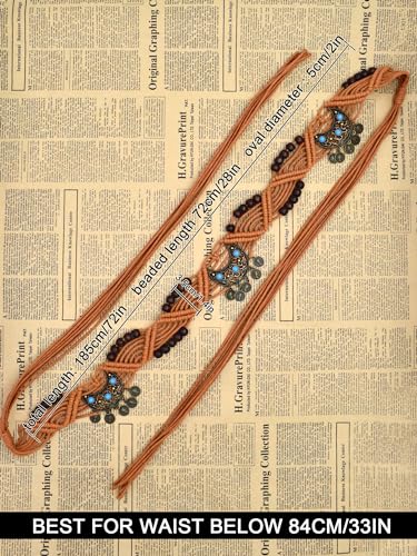 TeeYee Women's Waist Belt Adjustable Boho Style Handwoven Bohemia Tassel Rope Tie with Wooden Beads Braided Chain for Dress - color: Bw0271