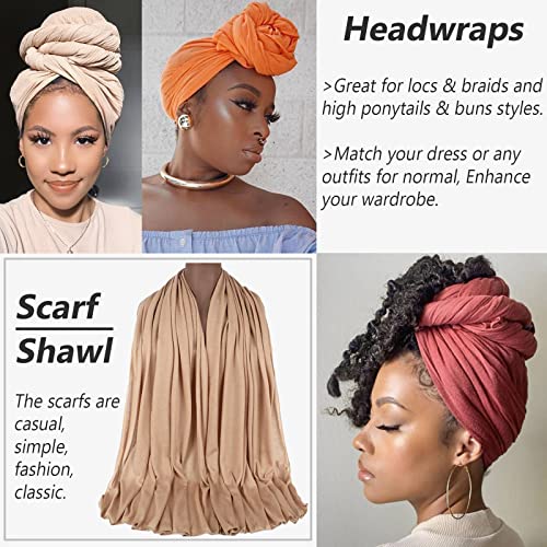 Head Wraps for Black Women African Head Wrap Lightweight for Women Long Plain Turban Hair Scarf Scarves - color: 4 Pcs-black,army Green,yellow,coffee