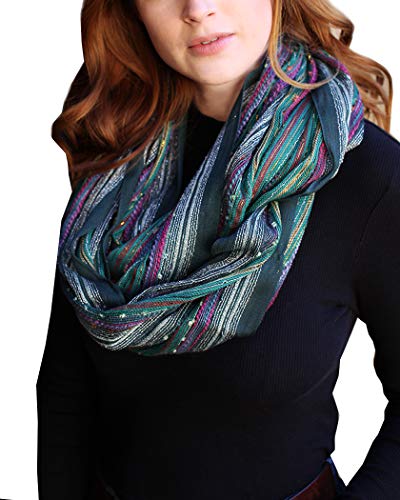 Anika Dali (15 Colors) Shimmer Sparkle Infinity Scarf, Women's Festival Bliss Lightweight Fashion Shawl - color: Festive Emerald Green