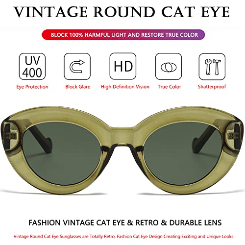 AIEYEZO Oversized Cat Eye Sunglasses for Women Cute Oval Thick Frame Cateye Sun Glasses Chic Retro Style Shades - color: A3 Olive Green
