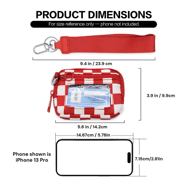 Wristlet Wallet for Women Mini Zip Card Case with Clear ID Window Zipper Coin Purse Lightweight Portable Keychain Wallet - color: Red White