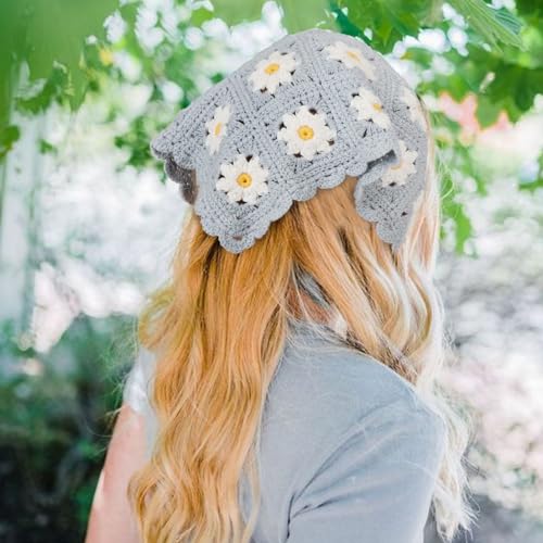 DRESHOW Floral Crochet Hair Bandana Tie Knotted Headscarf Vintage Headband Knitted Head Kerchief for Women Girls - color: 2 Pcs Floral Crochet (Sun Flowers + Strawberries)
