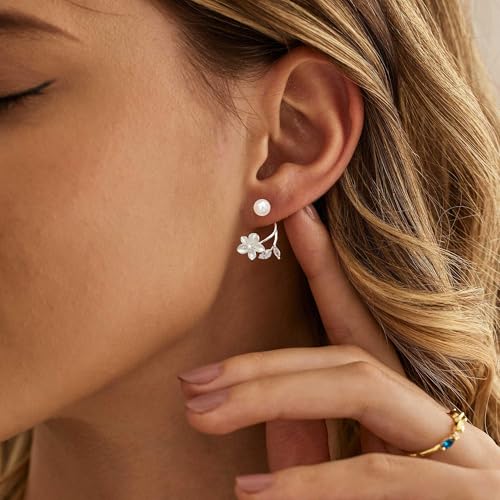 Pearl Earrings for Women, 14k Pearl Drop Dangle Earrings Gold Earrings for Women Trendy Cute Prom Bridal Earring Flower Long Earring Wedding Jewelry - color: style-1