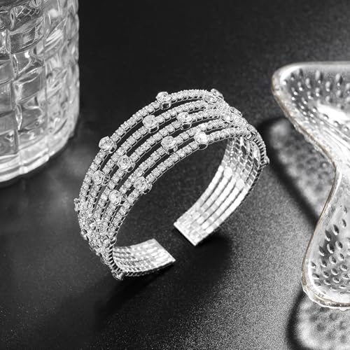 Suyi Rhinestone Bracelet Multilayer Gold Cuff Bracelet for Women Crystal Braidal Bracelets - color: Silver 8