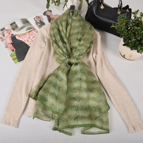 100% Mulberry Silk Women's Neck Silk Scarf-Lightweight Shawl,FLoral Print Beach Silk Wrap-Scarves for Photography - color: Green Striped